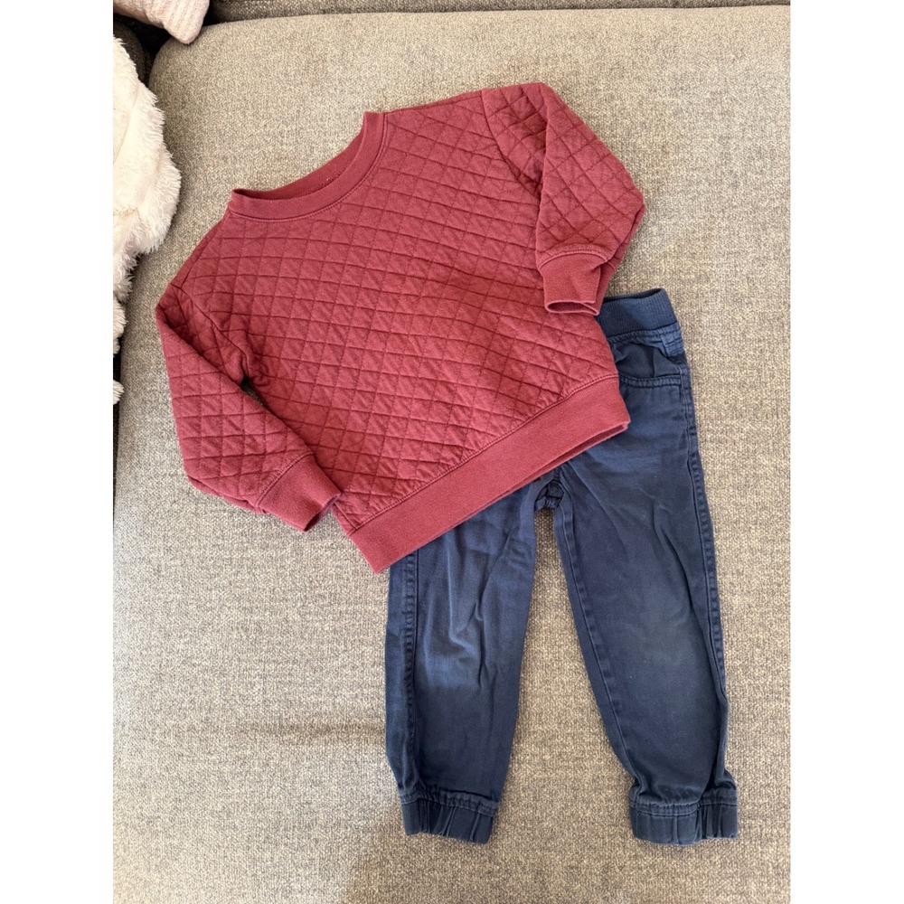 Garanimals Quilted Sweatshirt and Little Rebels Navy Joggers Set 2T Maroon Blue